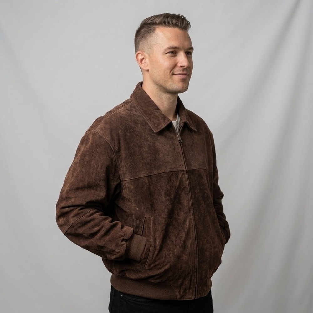 NWT Duncan Row Brown Suede Leather Bomber Jacket Mens Size Large Vintage AAFES